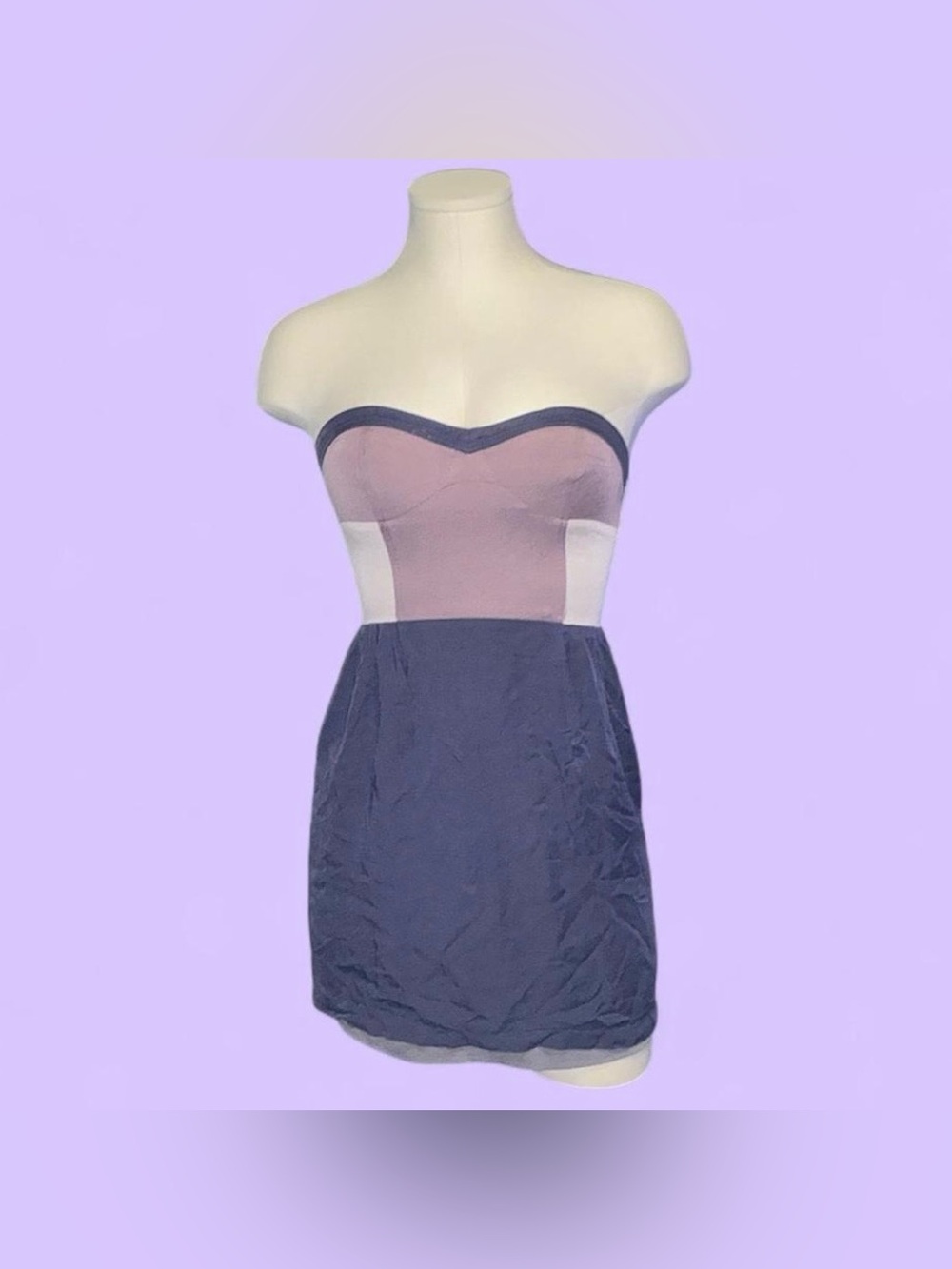 Sparkle & Fade Strapless Colorblock Sheath Dress in Dusty Pink and Navy